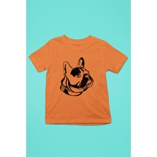 Darkhane Fransız Bulldog - Baskılı Unisex Turuncu Çocuk Tişört - T-Shirt CT005