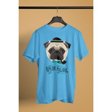 Darkhane Hipster Pug - Baskılı Unisex Turkuaz Tişört - T-Shirt UT003