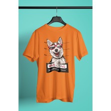 Darkhane Sabıkalı Suçlu Sibirya Kurdu Husky Haski -Baskılı Unisex Turuncu Tişört - T-Shirt UT005
