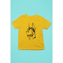 Darkhane Sadık Dost Doberman -Baskılı Unisex Sarı Çocuk Tişört - T-Shirt CT004