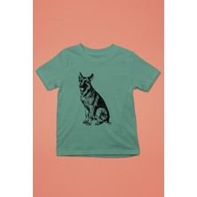 Darkhane Sadık Dostumuz Alman Kurdu -Baskılı Unisex Su Yeşili Çocuk Tişört - T-Shirt CT001