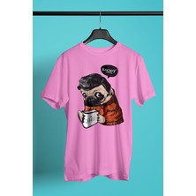 Darkhane Kahve Seven Pug - Baskılı Unisex Pembe Tişört - T-Shirt UT002