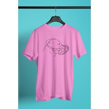 Darkhane Koruma Ağızlıklı Pitbull - Baskılı Unisex Pembe Tişört - T-Shirt UT002