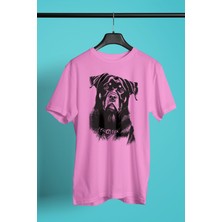 Darkhane Siyah Beyaz Rottweiler -Baskılı Unisex Pembe Tişört - T-Shirt UT002