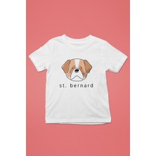 Darkhane Saint Bernard -Baskılı Unisex Beyaz Çocuk Tişört - T-Shirt CT007