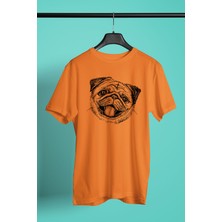 Darkhane Gülen Pug - Baskılı Unisex Turuncu Tişört - T-Shirt UT005