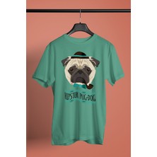 Darkhane Hipster Pug - Baskılı Unisex Su Yeşili Tişört - T-Shirt UT001