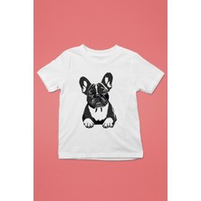 Darkhane Siyah French Buldog -Baskılı Unisex Beyaz Çocuk Tişört - T-Shirt CT007