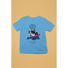 Darkhane Süper Bulldog -Baskılı Unisex Turkuaz Çocuk Tişört - T-Shirt CT003
