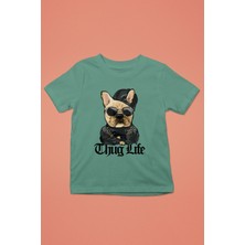 Darkhane Thug Life Bulldog -Baskılı Unisex Su Yeşili Çocuk Tişört - T-Shirt CT001