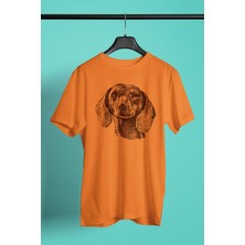 Darkhane Sevimli Base Basset Hound -Baskılı Unisex Turuncu Tişört - T-Shirt UT005