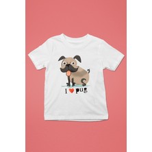 Darkhane Palabıyıklı Pug - Baskılı Unisex Beyaz Çocuk Tişört - T-Shirt CT007