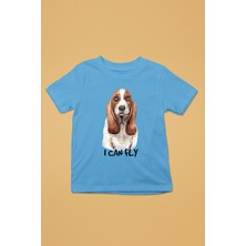 Darkhane Uçabilirim Base Basset Hound -Baskılı Unisex Turkuaz Çocuk Tişört - T-Shirt CT003