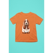 Darkhane Uçabilirim Base Basset Hound -Baskılı Unisex Turuncu Çocuk Tişört - T-Shirt CT005