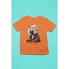 Darkhane Vampir Bulldog -Baskılı Unisex Turuncu Çocuk Tişört - T-Shirt CT005