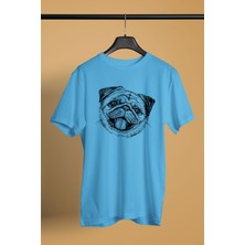 Darkhane Gülen Pug - Baskılı Unisex Turkuaz Tişört - T-Shirt UT003