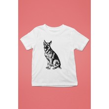 Darkhane Sadık Dostumuz Alman Kurdu -Baskılı Unisex Beyaz Çocuk Tişört - T-Shirt CT007