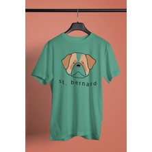 Darkhane Saint Bernard -Baskılı Unisex Su Yeşili Tişört - T-Shirt UT001