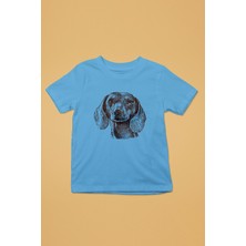 Darkhane Sevimli Base Basset Hound -Baskılı Unisex Turkuaz Çocuk Tişört - T-Shirt CT003