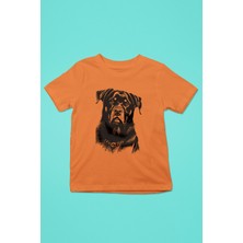 Darkhane Siyah Beyaz Rottweiler -Baskılı Unisex Turuncu Çocuk Tişört - T-Shirt CT005