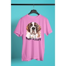 Darkhane Uyumak Için Doğmuş Saint Bernard -Baskılı Unisex Pembe Tişört - T-Shirt UT002