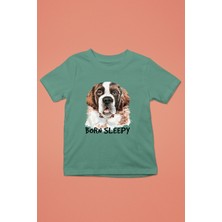 Darkhane Uyumak Için Doğmuş Saint Bernard -Baskılı Unisex Su Yeşili Çocuk Tişört - T-Shirt CT001