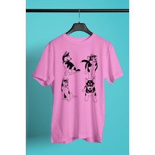 Darkhane Yavru Sibirya Kurdu Husky Haski -Baskılı Unisex Pembe Tişört - T-Shirt UT002