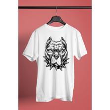 Darkhane Tasmalı Pitbull -Baskılı Unisex Beyaz Tişört - T-Shirt UT007