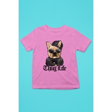 Darkhane Thug Life Bulldog -Baskılı Unisex Pembe Çocuk Tişört - T-Shirt CT002