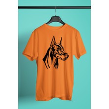 Darkhane Doberman Silüeti - Baskılı Unisex Turuncu Tişört - T-Shirt UT005
