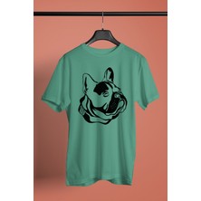 Darkhane Fransız Bulldog - Baskılı Unisex Su Yeşili Tişört - T-Shirt UT001