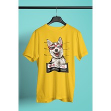 Darkhane Sabıkalı Suçlu Sibirya Kurdu Husky Haski -Baskılı Unisex Sarı Tişört - T-Shirt UT004