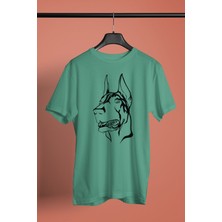 Darkhane Sadık Dost Doberman -Baskılı Unisex Su Yeşili Tişört - T-Shirt UT001