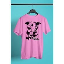 Darkhane Pitbulumu Seviyorum - Baskılı Unisex Pembe Tişört - T-Shirt UT002