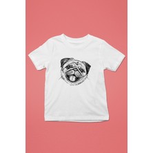 Darkhane Gülen Pug - Baskılı Unisex Beyaz Çocuk Tişört - T-Shirt CT007