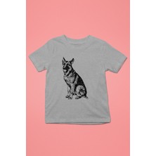 Darkhane Sadık Dostumuz Alman Kurdu -Baskılı Unisex Gri Melanj Çocuk Tişört - T-Shirt CT006