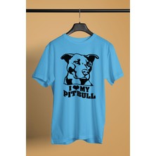 Darkhane Pitbulumu Seviyorum - Baskılı Unisex Turkuaz Tişört - T-Shirt UT003