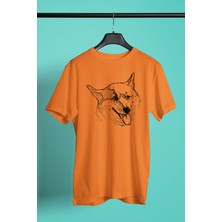 Darkhane Sibirya Kurdu Husky Haski Eskizi -Baskılı Unisex Turuncu Tişört - T-Shirt UT005