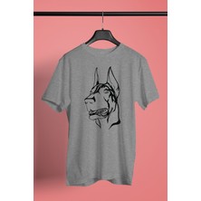 Darkhane Sadık Dost Doberman -Baskılı Unisex Gri Tişört - T-Shirt UT006