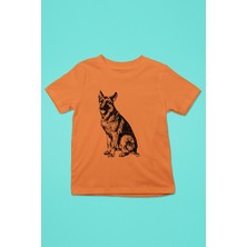 Darkhane Sadık Dostumuz Alman Kurdu -Baskılı Unisex Turuncu Çocuk Tişört - T-Shirt CT005