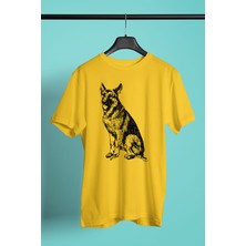 Darkhane Sadık Dostumuz Alman Kurdu -Baskılı Unisex Sarı Tişört - T-Shirt UT004