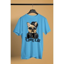 Darkhane Thug Life Bulldog -Baskılı Unisex Turkuaz Tişört - T-Shirt UT003