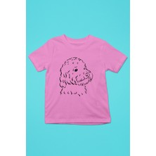 Darkhane Silüet Poddle Kaniş -Baskılı Unisex Pembe Çocuk Tişört - T-Shirt CT002