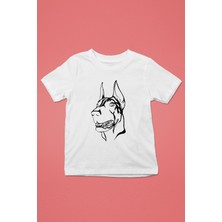 Darkhane Sadık Dost Doberman -Baskılı Unisex Beyaz Çocuk Tişört - T-Shirt CT007