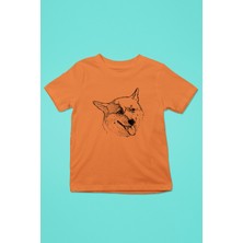 Darkhane Sibirya Kurdu Husky Haski Eskizi -Baskılı Unisex Turuncu Çocuk Tişört - T-Shirt CT005