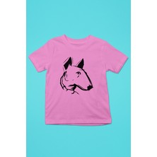 Darkhane Çizim Bull Teriyer -Baskılı Unisex Pembe Çocuk Tişört - T-Shirt CT002
