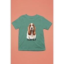 Darkhane Uçabilirim Base Basset Hound -Baskılı Unisex Su Yeşili Çocuk Tişört - T-Shirt CT001