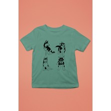 Darkhane Yavru Sibirya Kurdu Husky Haski -Baskılı Unisex Su Yeşili Çocuk Tişört - T-Shirt CT001