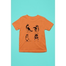 Darkhane Yavru Sibirya Kurdu Husky Haski -Baskılı Unisex Turuncu Çocuk Tişört - T-Shirt CT005