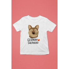 Darkhane Sevimli Alman Kurdu -Baskılı Unisex Beyaz Çocuk Tişört - T-Shirt CT007